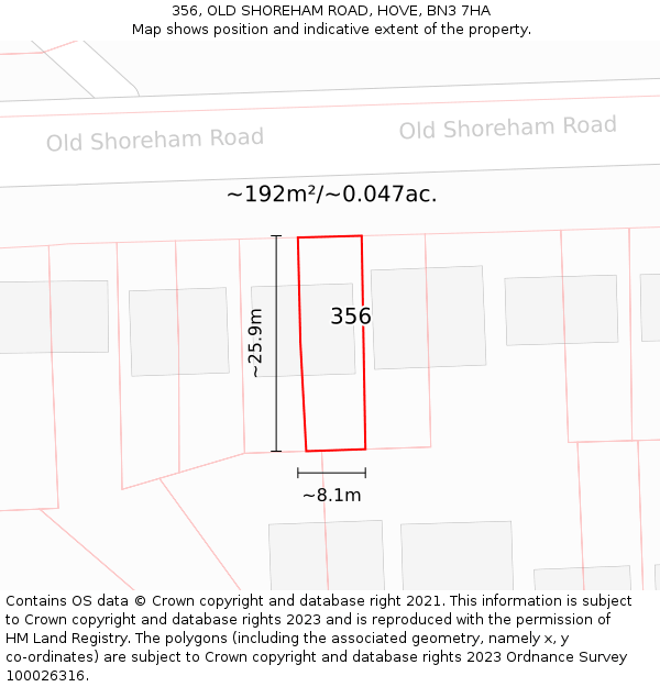 356, OLD SHOREHAM ROAD, HOVE, BN3 7HA: Plot and title map