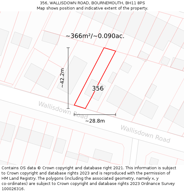 356, WALLISDOWN ROAD, BOURNEMOUTH, BH11 8PS: Plot and title map