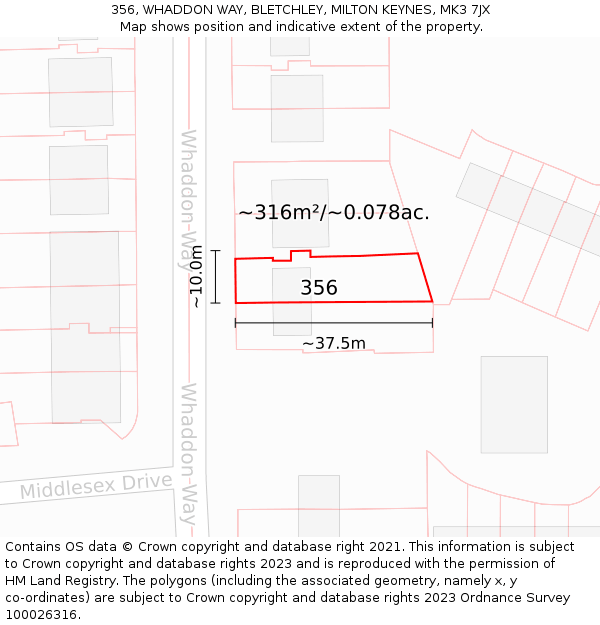 356, WHADDON WAY, BLETCHLEY, MILTON KEYNES, MK3 7JX: Plot and title map