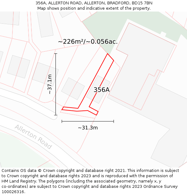 356A, ALLERTON ROAD, ALLERTON, BRADFORD, BD15 7BN: Plot and title map