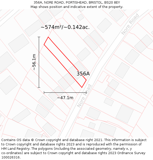 356A, NORE ROAD, PORTISHEAD, BRISTOL, BS20 8EY: Plot and title map