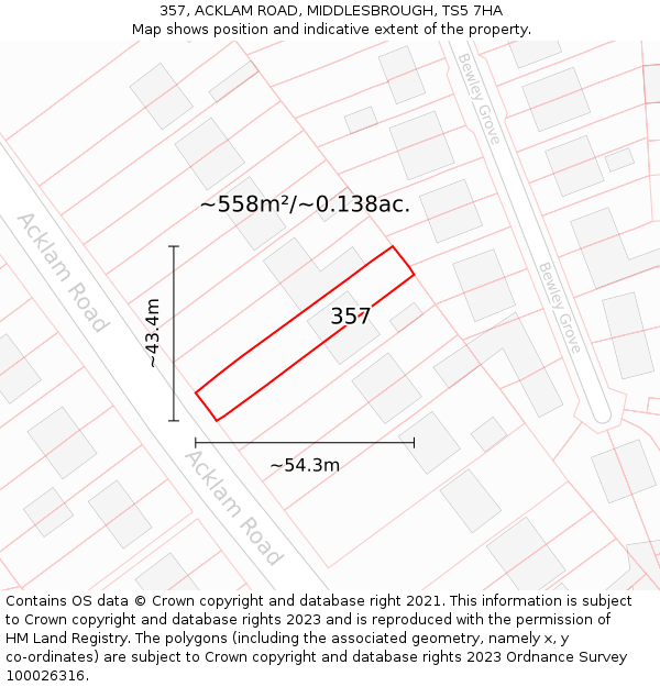 357, ACKLAM ROAD, MIDDLESBROUGH, TS5 7HA: Plot and title map