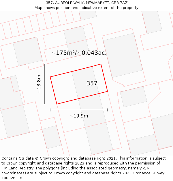 357, AUREOLE WALK, NEWMARKET, CB8 7AZ: Plot and title map