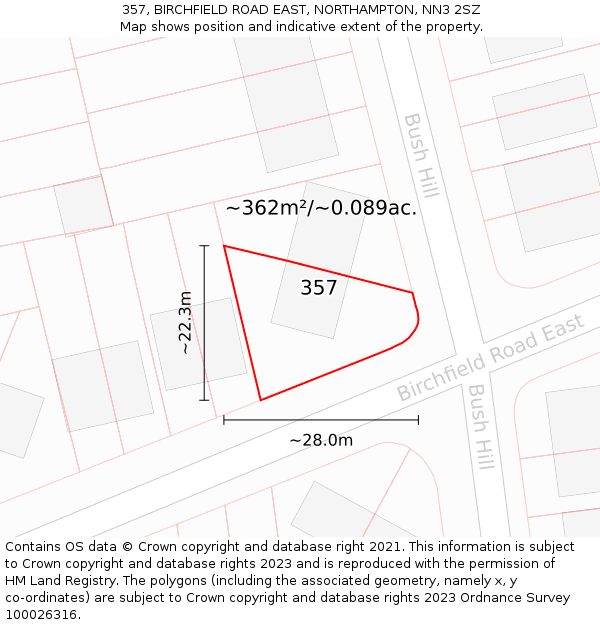 357, BIRCHFIELD ROAD EAST, NORTHAMPTON, NN3 2SZ: Plot and title map
