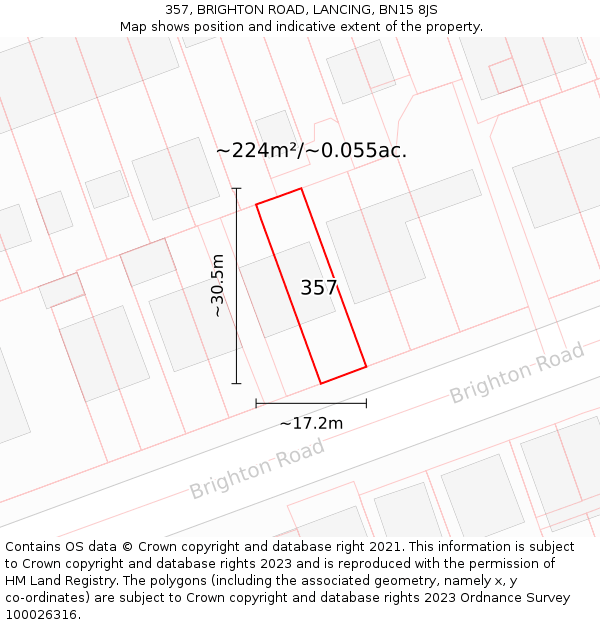 357, BRIGHTON ROAD, LANCING, BN15 8JS: Plot and title map