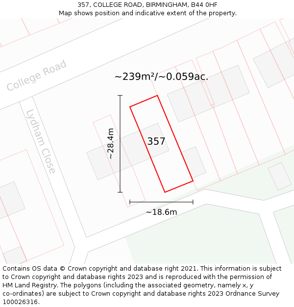 357, COLLEGE ROAD, BIRMINGHAM, B44 0HF: Plot and title map