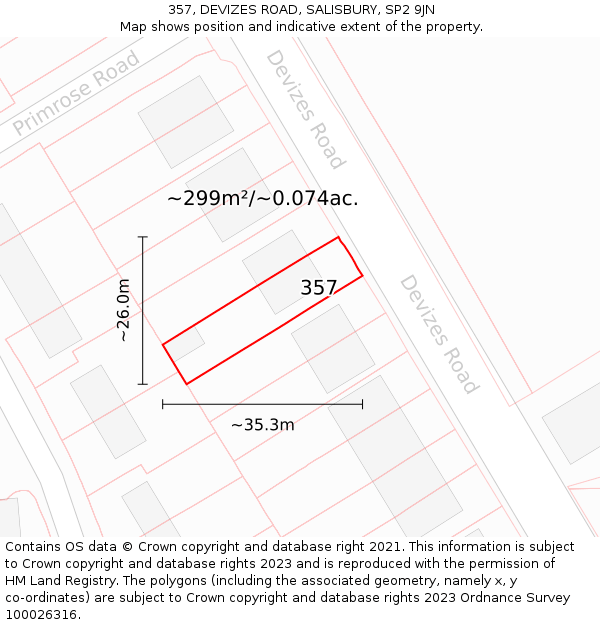 357, DEVIZES ROAD, SALISBURY, SP2 9JN: Plot and title map