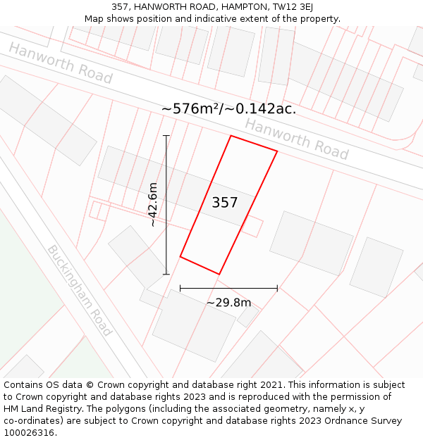 357, HANWORTH ROAD, HAMPTON, TW12 3EJ: Plot and title map
