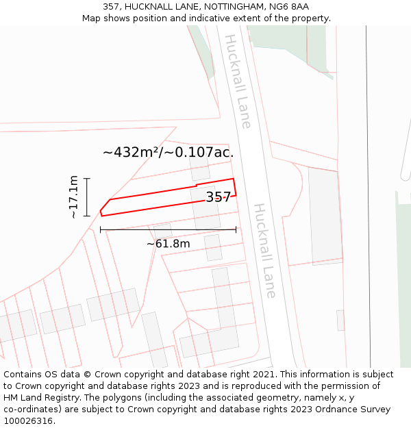 357, HUCKNALL LANE, NOTTINGHAM, NG6 8AA: Plot and title map