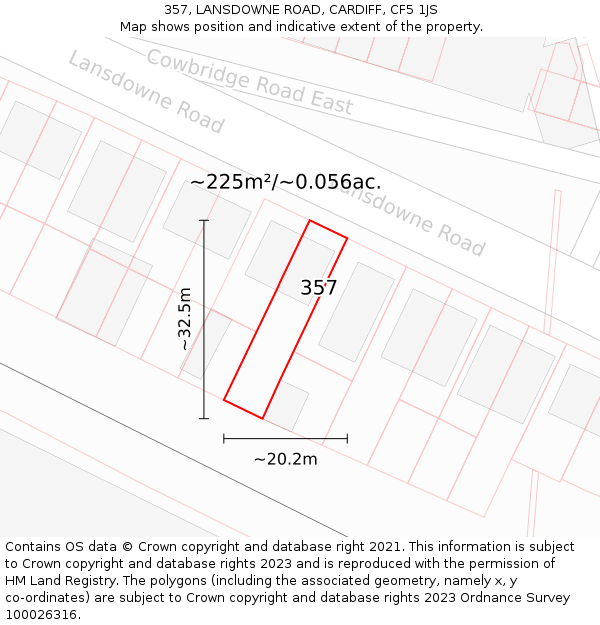 357, LANSDOWNE ROAD, CARDIFF, CF5 1JS: Plot and title map