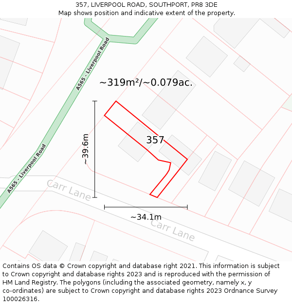 357, LIVERPOOL ROAD, SOUTHPORT, PR8 3DE: Plot and title map