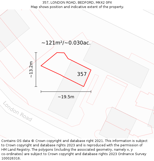 357, LONDON ROAD, BEDFORD, MK42 0PX: Plot and title map