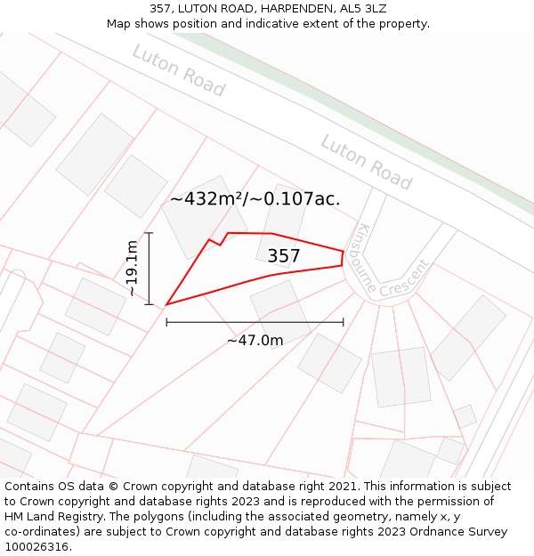 357, LUTON ROAD, HARPENDEN, AL5 3LZ: Plot and title map