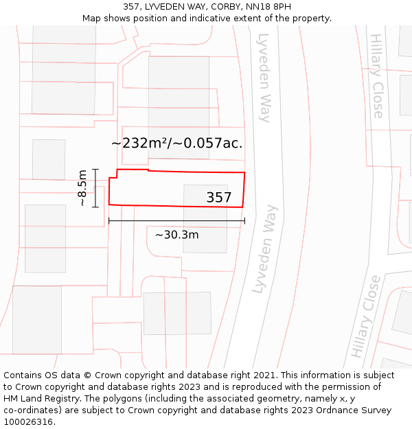 357, LYVEDEN WAY, CORBY, NN18 8PH: Plot and title map