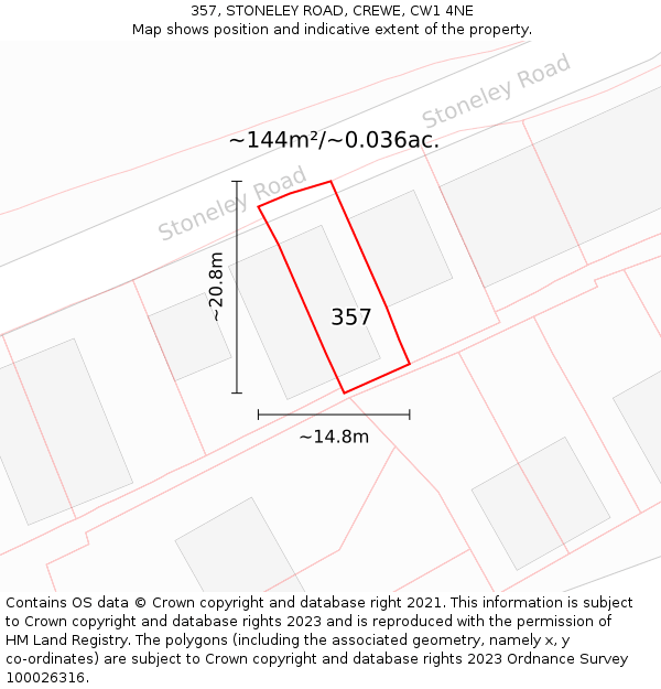 357, STONELEY ROAD, CREWE, CW1 4NE: Plot and title map