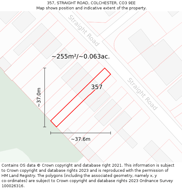 357, STRAIGHT ROAD, COLCHESTER, CO3 9EE: Plot and title map