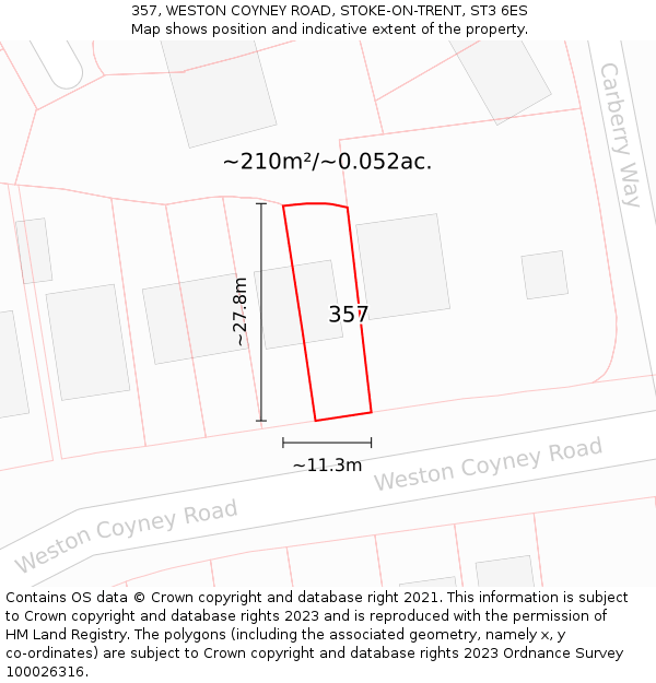 357, WESTON COYNEY ROAD, STOKE-ON-TRENT, ST3 6ES: Plot and title map