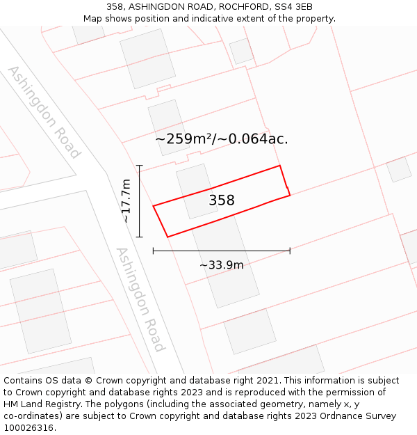 358, ASHINGDON ROAD, ROCHFORD, SS4 3EB: Plot and title map