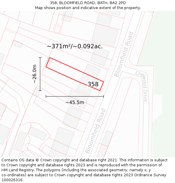 358, BLOOMFIELD ROAD, BATH, BA2 2PD: Plot and title map