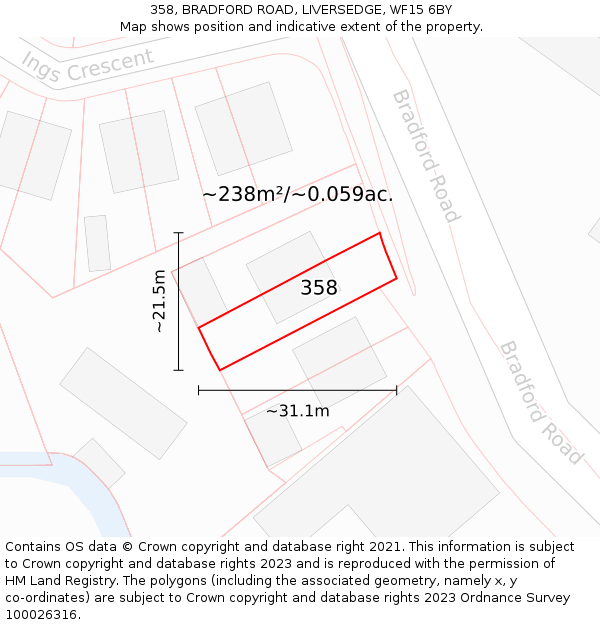 358, BRADFORD ROAD, LIVERSEDGE, WF15 6BY: Plot and title map
