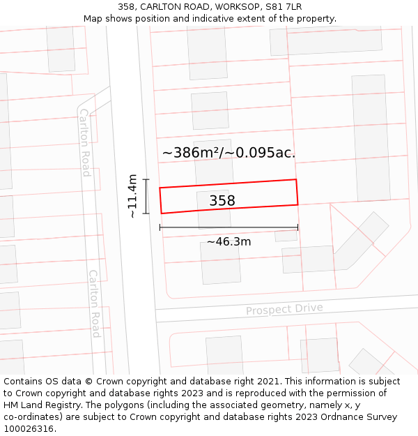358, CARLTON ROAD, WORKSOP, S81 7LR: Plot and title map