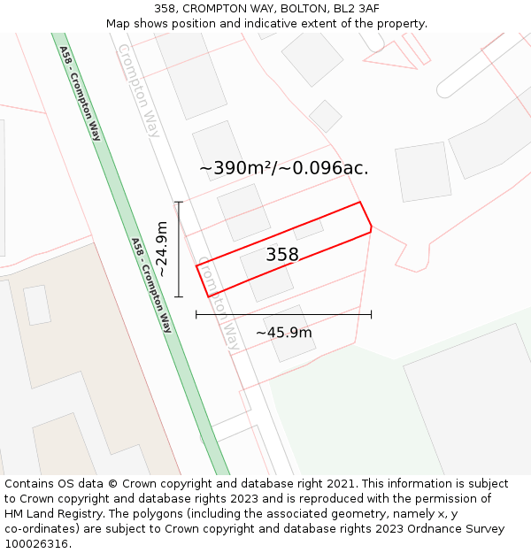 358, CROMPTON WAY, BOLTON, BL2 3AF: Plot and title map