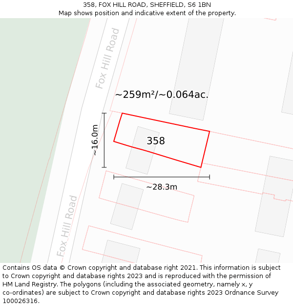 358, FOX HILL ROAD, SHEFFIELD, S6 1BN: Plot and title map