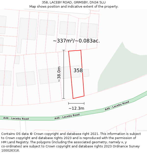 358, LACEBY ROAD, GRIMSBY, DN34 5LU: Plot and title map