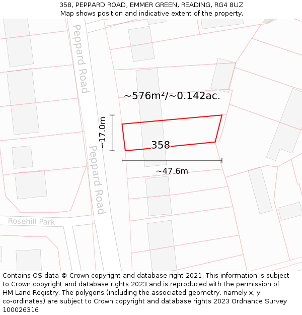 358, PEPPARD ROAD, EMMER GREEN, READING, RG4 8UZ: Plot and title map