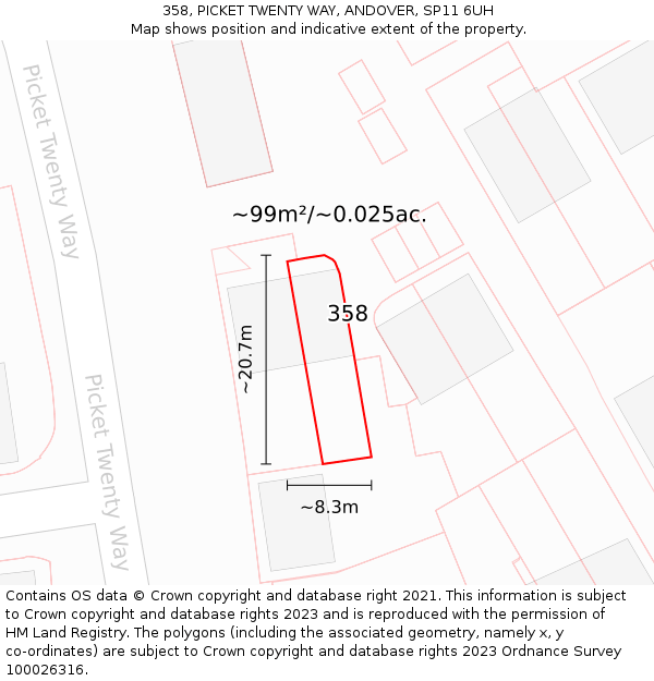 358, PICKET TWENTY WAY, ANDOVER, SP11 6UH: Plot and title map