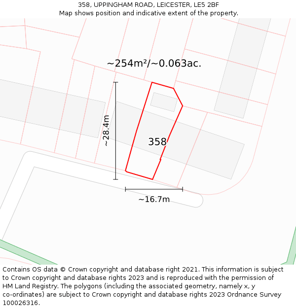 358, UPPINGHAM ROAD, LEICESTER, LE5 2BF: Plot and title map