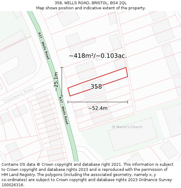 358, WELLS ROAD, BRISTOL, BS4 2QL: Plot and title map