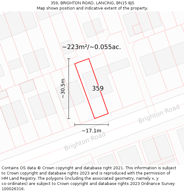 359, BRIGHTON ROAD, LANCING, BN15 8JS: Plot and title map