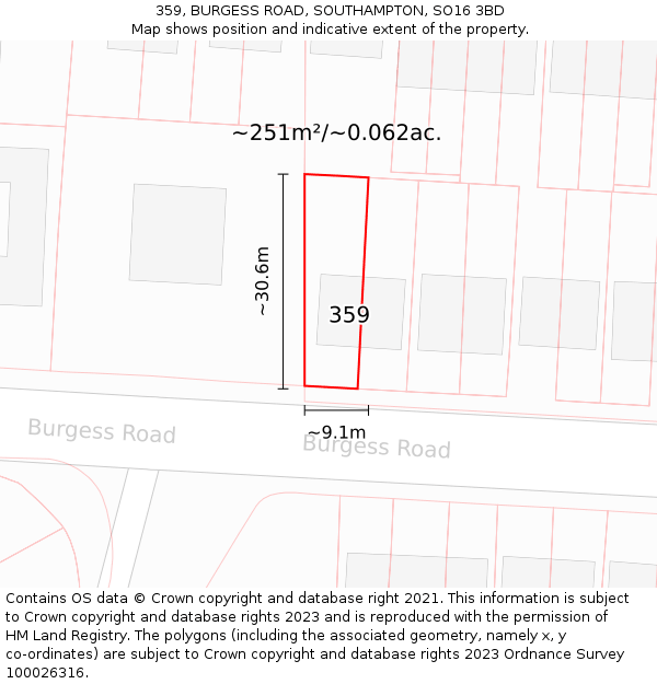 359, BURGESS ROAD, SOUTHAMPTON, SO16 3BD: Plot and title map