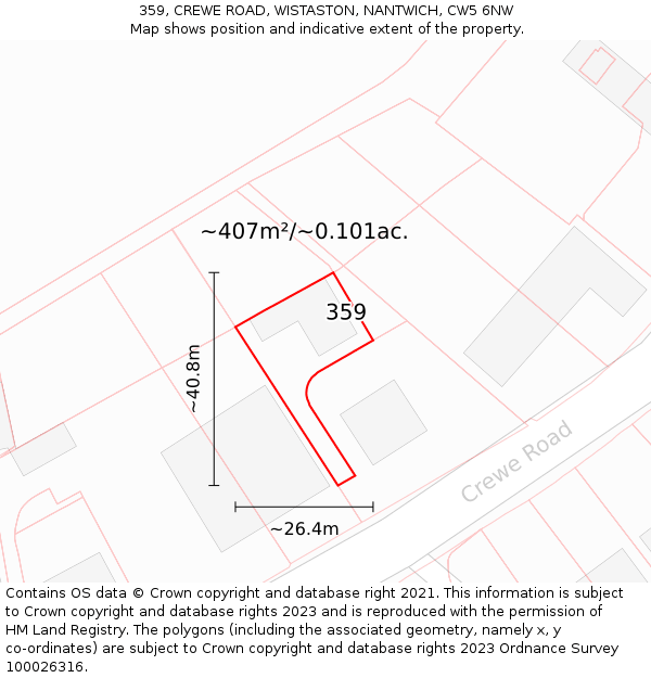 359, CREWE ROAD, WISTASTON, NANTWICH, CW5 6NW: Plot and title map