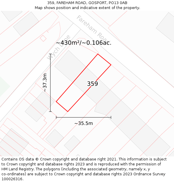 359, FAREHAM ROAD, GOSPORT, PO13 0AB: Plot and title map