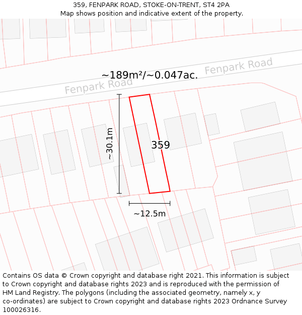 359, FENPARK ROAD, STOKE-ON-TRENT, ST4 2PA: Plot and title map