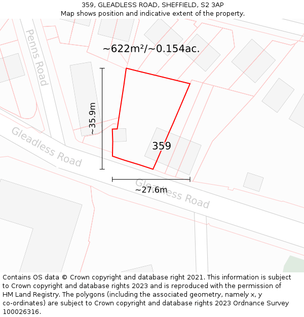 359, GLEADLESS ROAD, SHEFFIELD, S2 3AP: Plot and title map