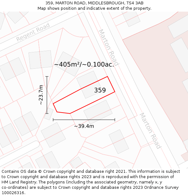359, MARTON ROAD, MIDDLESBROUGH, TS4 3AB: Plot and title map