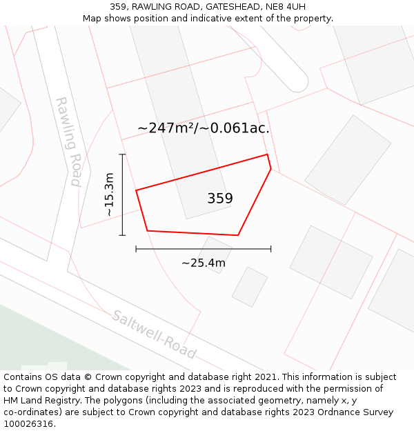 359, RAWLING ROAD, GATESHEAD, NE8 4UH: Plot and title map