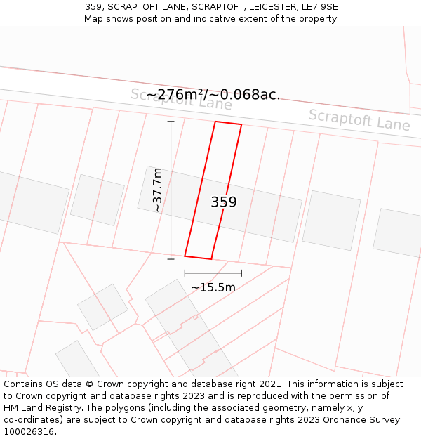359, SCRAPTOFT LANE, SCRAPTOFT, LEICESTER, LE7 9SE: Plot and title map