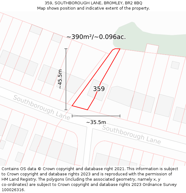 359, SOUTHBOROUGH LANE, BROMLEY, BR2 8BQ: Plot and title map