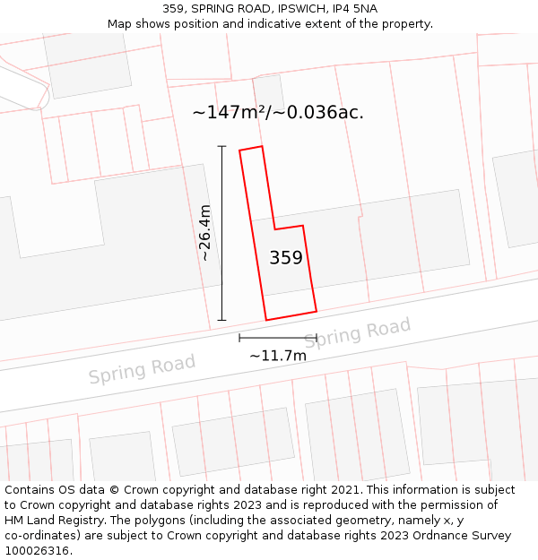 359, SPRING ROAD, IPSWICH, IP4 5NA: Plot and title map