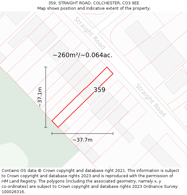 359, STRAIGHT ROAD, COLCHESTER, CO3 9EE: Plot and title map