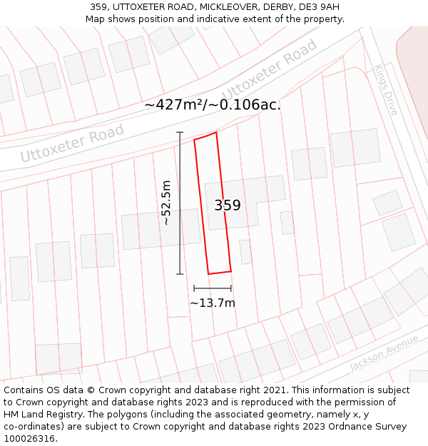 359, UTTOXETER ROAD, MICKLEOVER, DERBY, DE3 9AH: Plot and title map