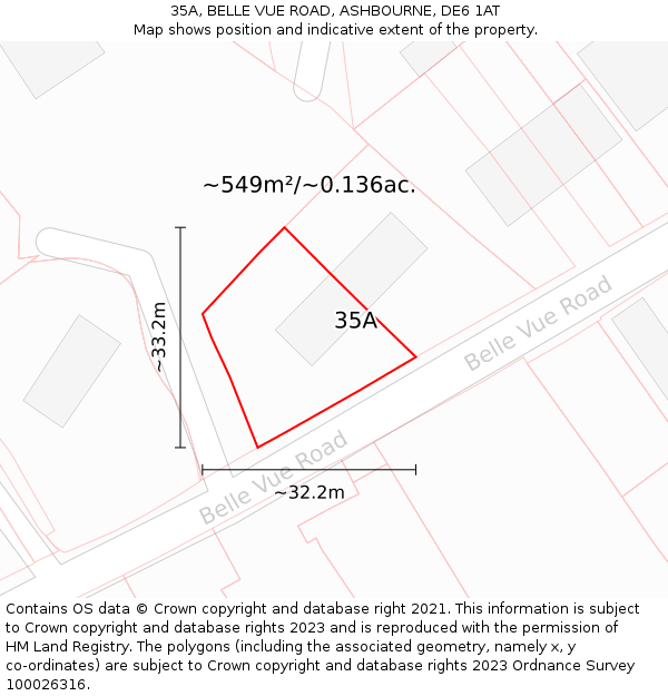 35A, BELLE VUE ROAD, ASHBOURNE, DE6 1AT: Plot and title map