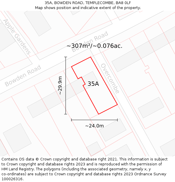 35A, BOWDEN ROAD, TEMPLECOMBE, BA8 0LF: Plot and title map