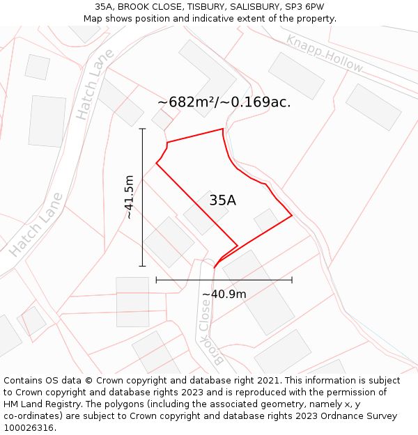 35A, BROOK CLOSE, TISBURY, SALISBURY, SP3 6PW: Plot and title map