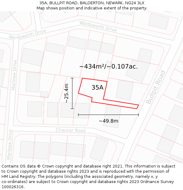 35A, BULLPIT ROAD, BALDERTON, NEWARK, NG24 3LX: Plot and title map