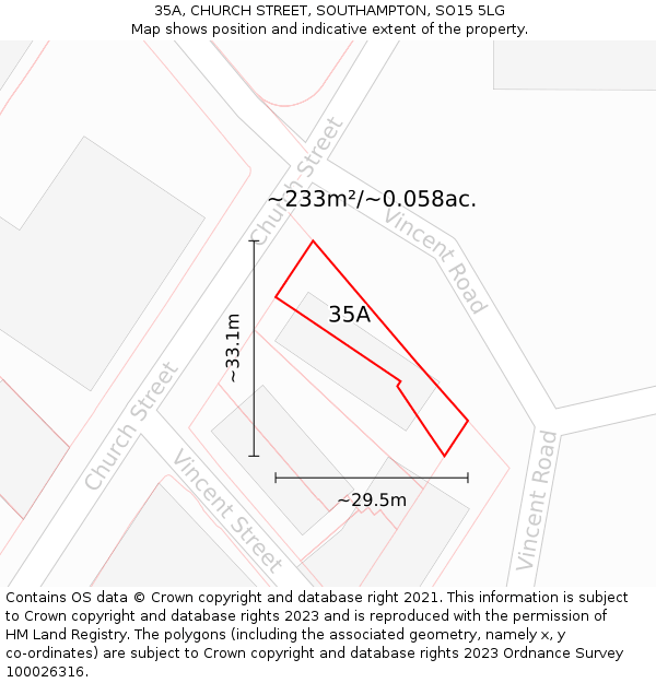 35A, CHURCH STREET, SOUTHAMPTON, SO15 5LG: Plot and title map